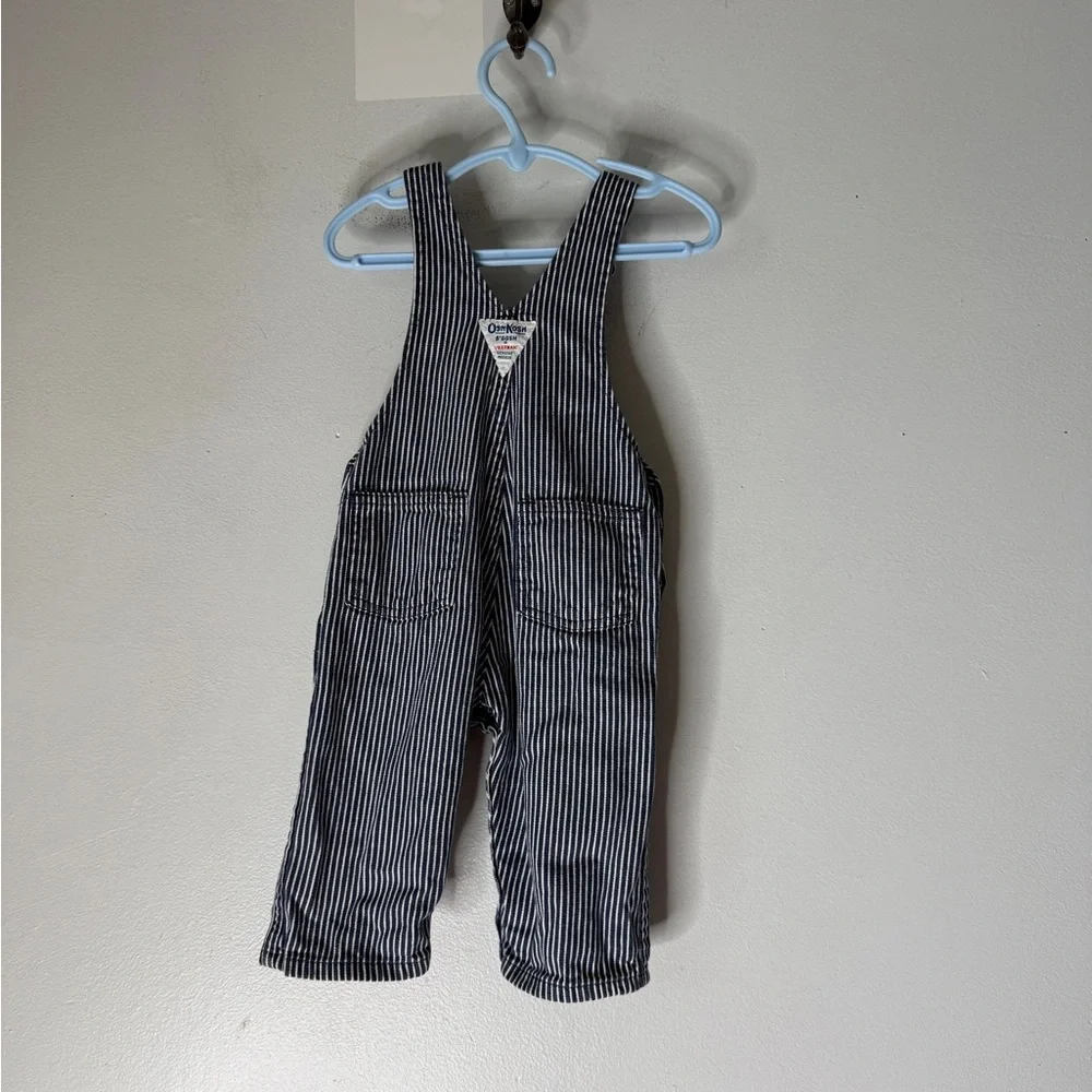 Vtg Baby B'Gosh OshKosh Railroad‎ Stripe Demin Vestbak Overalls Size 18 Months
